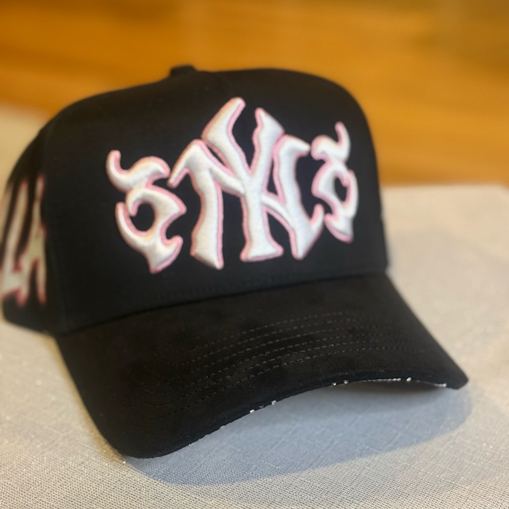 Estrella Rhinestone Snapback Hat Black One Size